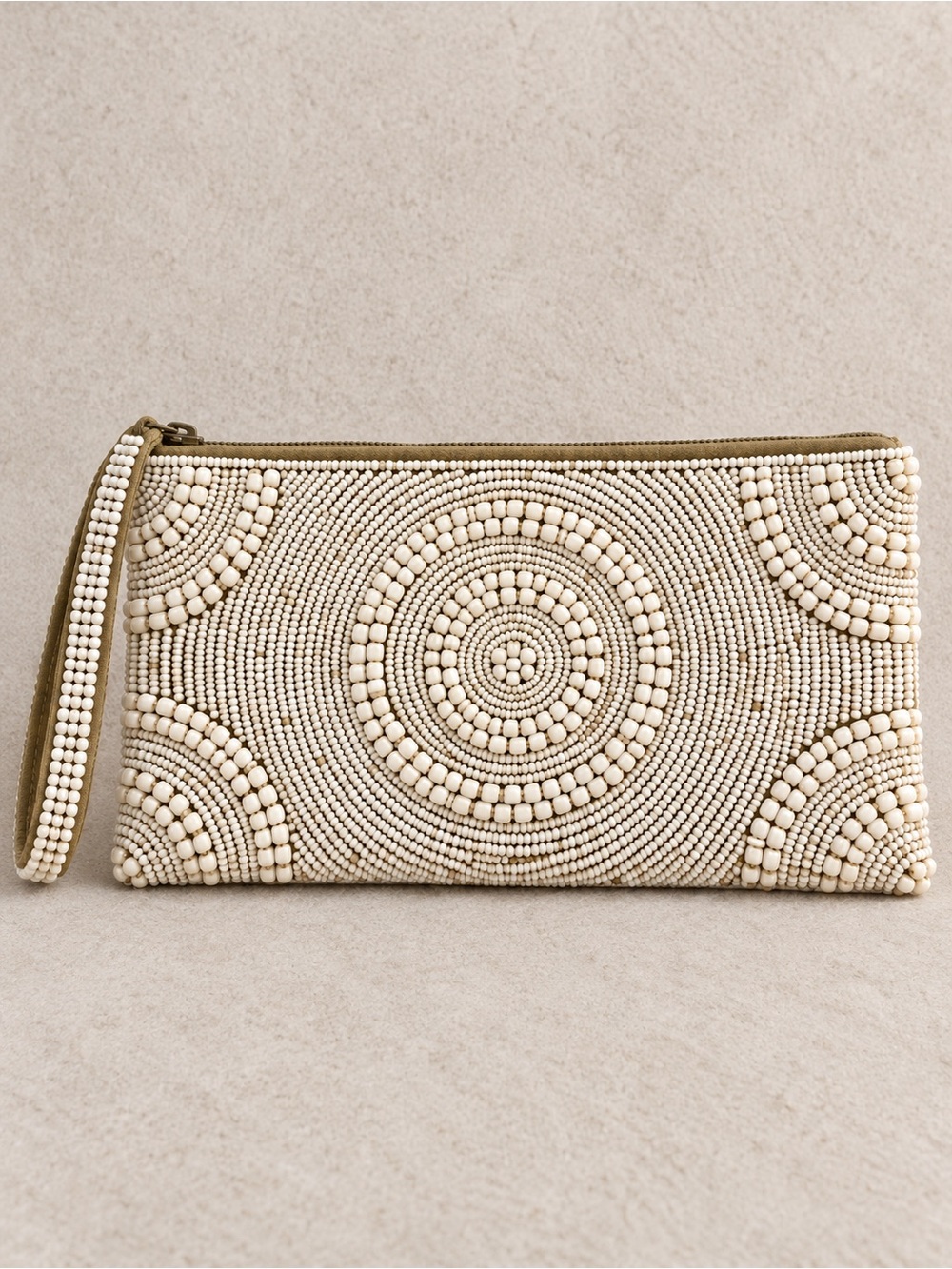 Tommy Bahama Ivory Beaded Clutch Wristlet Natural New With Tags